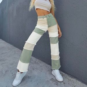 Shein green patchwork jeans